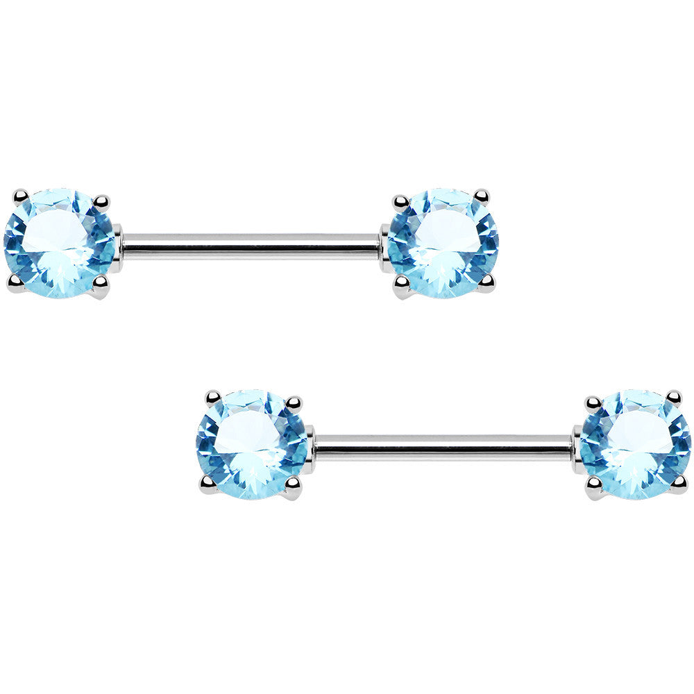 BodyCandy Aqua Cubic Zirconia Front Gem Nipple Barbell Set — main product shot