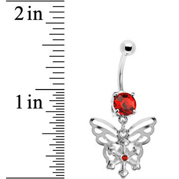 BodyCandy Ruby Red Gem Encompass Butterfly Belly Ring — detail close-up
