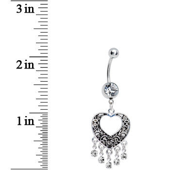 BodyCandy Crystalline Gem Hollow Heart Chandelier Belly Ring — detail close-up
