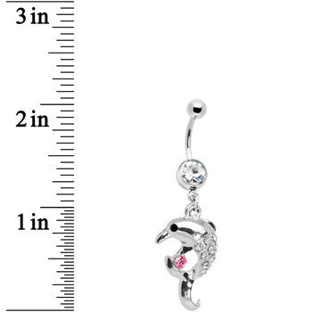 BodyCandy Clear Pink Gem Splash Dolphin Belly Ring — detail close-up