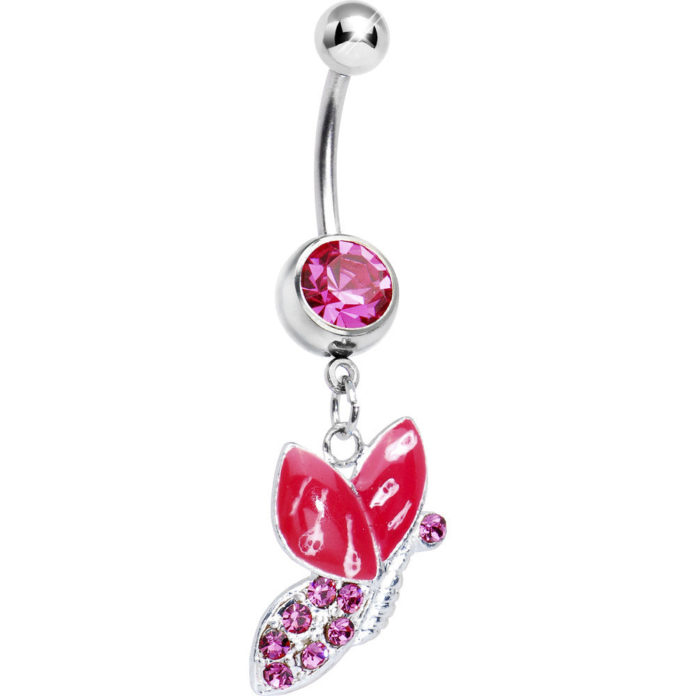 BodyCandy Pink Gem Sideways Butterfly Belly Ring — main product shot