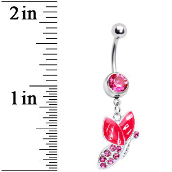 BodyCandy Pink Gem Sideways Butterfly Belly Ring — detail close-up