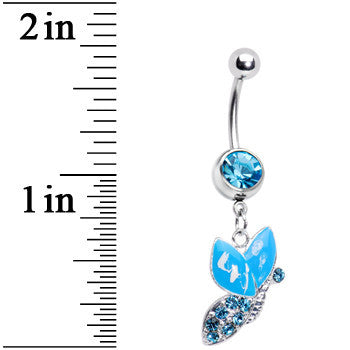 BodyCandy Aqua Gem Sideways Butterfly Belly Ring — detail close-up