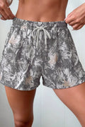 Abstract Maple Leaf Printed Tie Elastic Waist Shorts