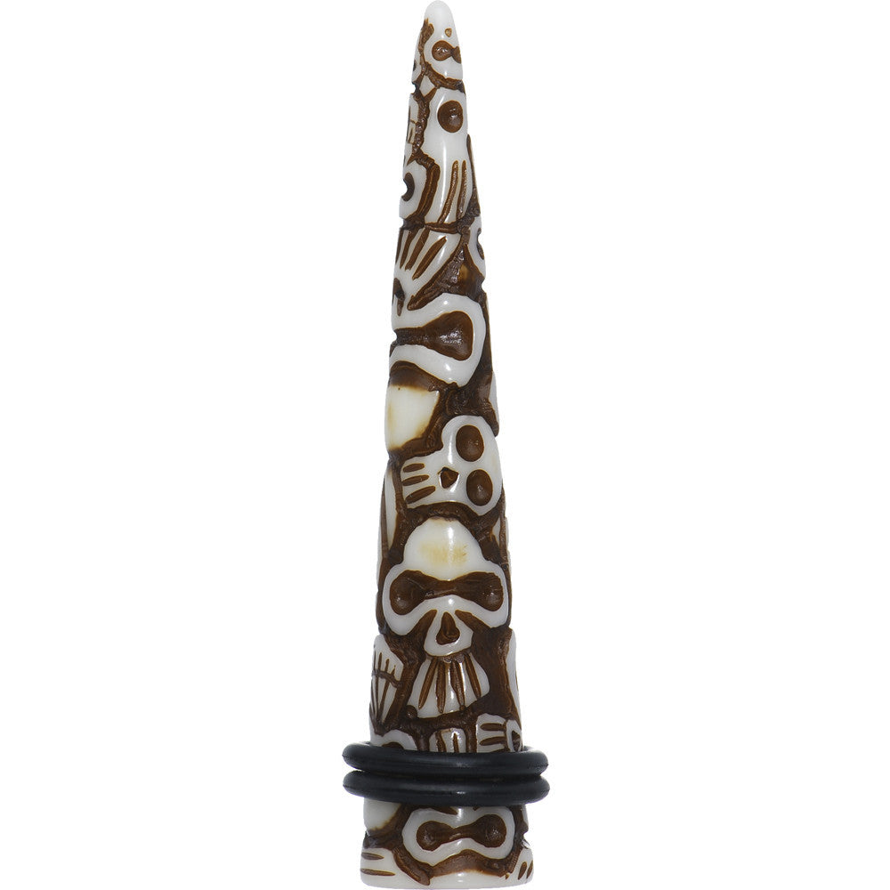 BodyCandy 1/2 Brown White Resin Native Skull Taper — main product shot