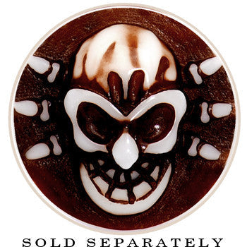 BodyCandy 0G Brown White Resin Skull Saddle Plug — detail close-up