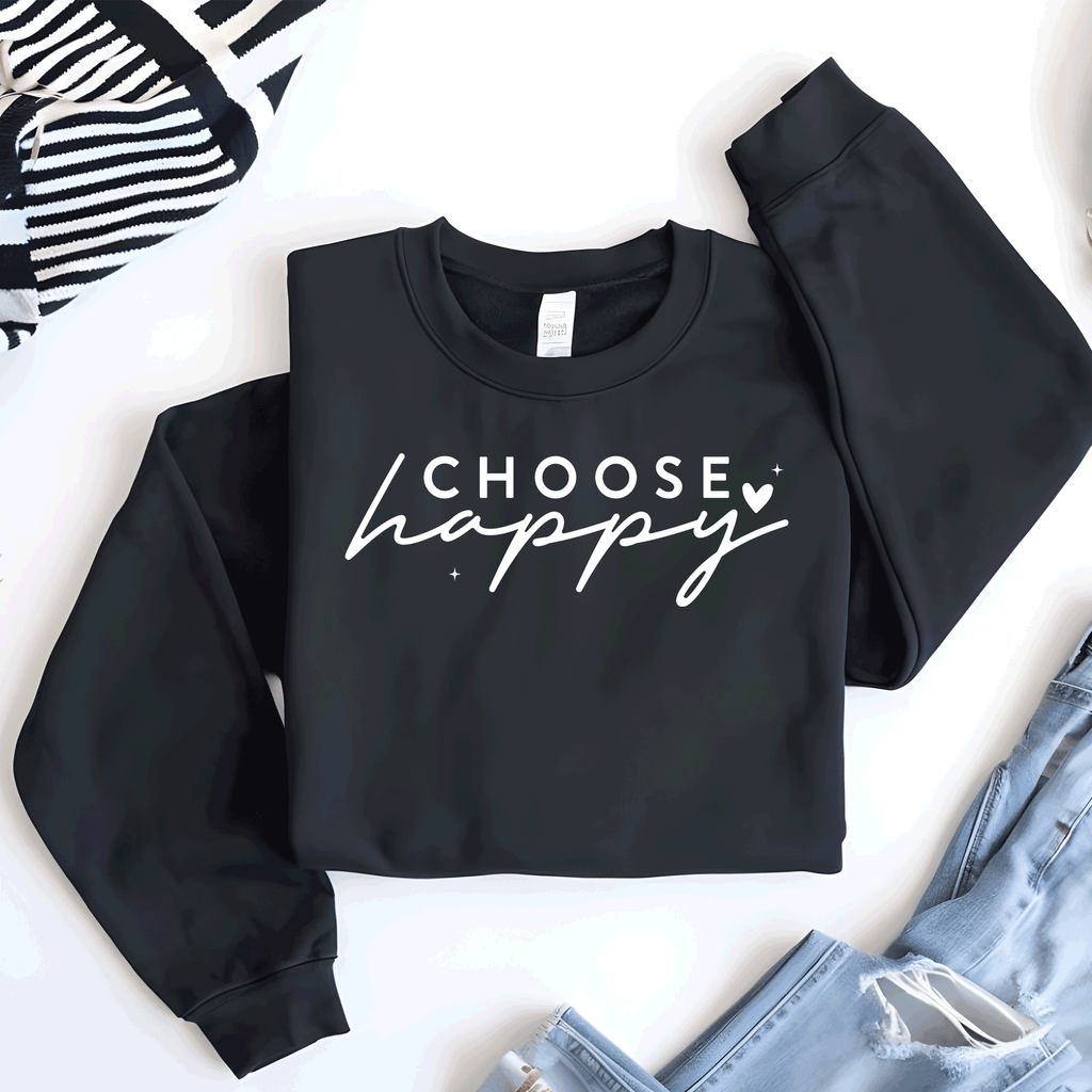 A Blessed Texas Mess Boutique Choose Happy Sweatshirt, Choose Happy t shirt , Positive Vibes Sweatshirt,… — A Blessed Texas Mess Boutique branding close-up