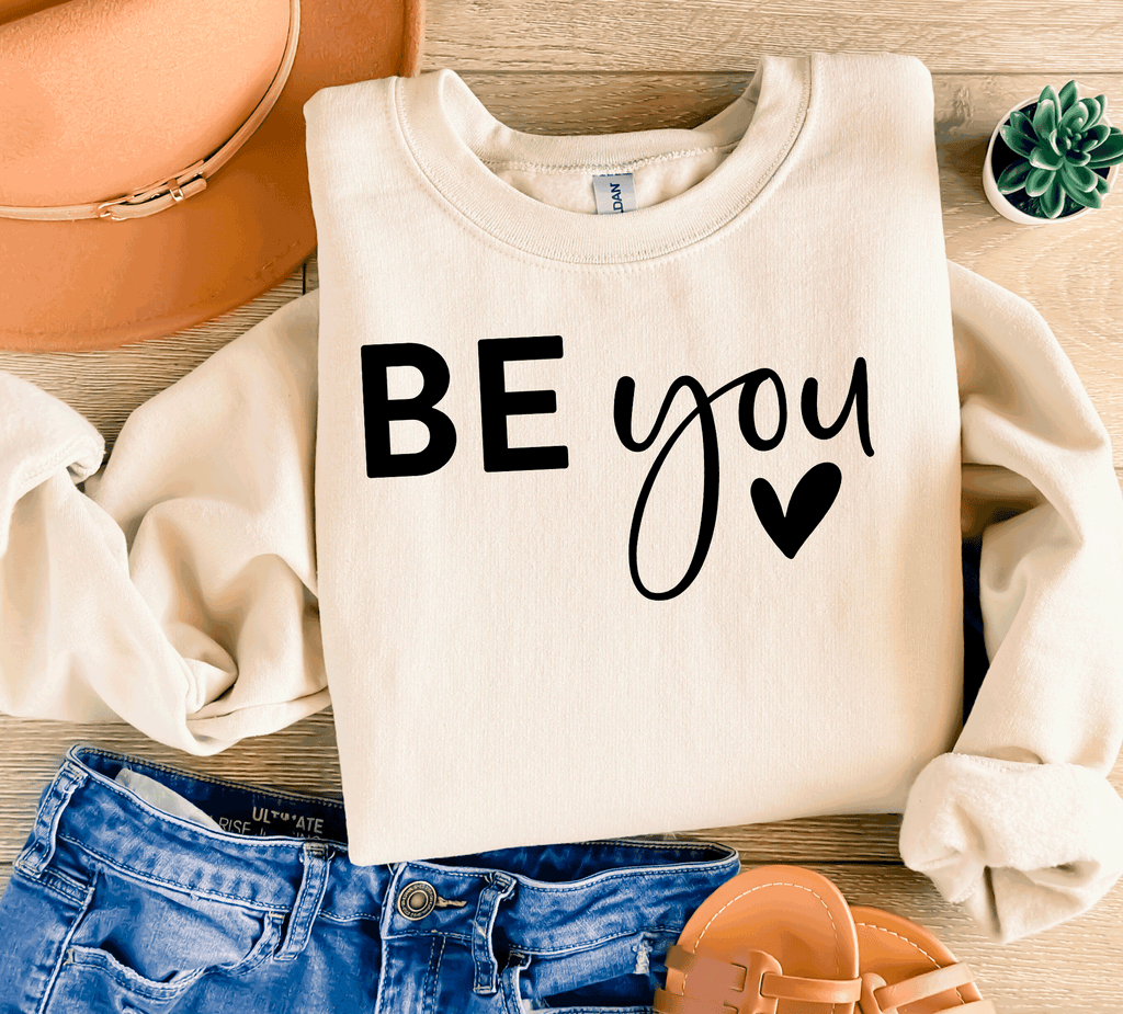 A Blessed Texas Mess Boutique Be You Sweatshirt, You are Enough Sweater, Motivational Sweatshirt,… — A Blessed Texas Mess Boutique branding close-up