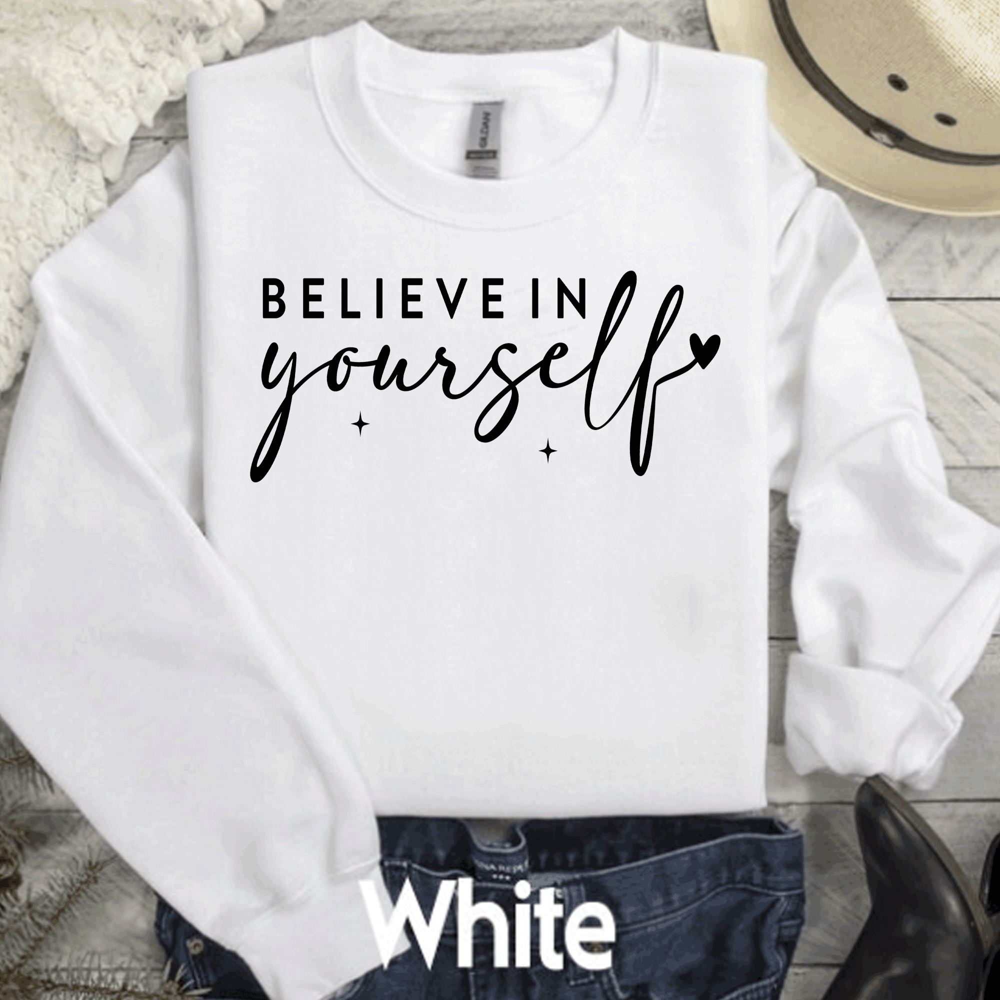 A Blessed Texas Mess Boutique Believe In Yourself Sweatshirt, Believe in yourself Shirts, Be Yourself,… — detail shot 6