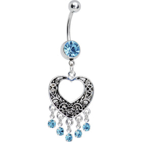Aqua Gem Hollow Heart Chandelier Belly Ring