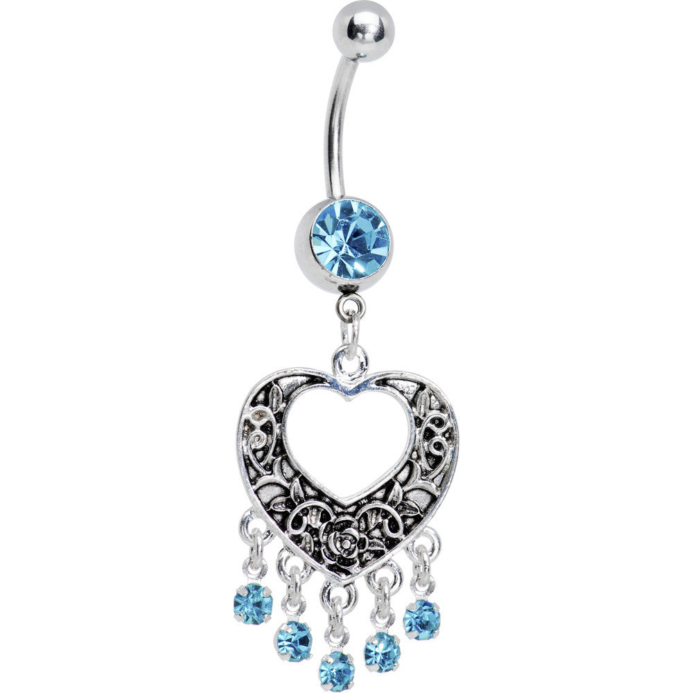BodyCandy Aqua Gem Hollow Heart Chandelier Belly Ring — main product shot