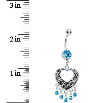 BodyCandy Aqua Gem Hollow Heart Chandelier Belly Ring — detail close-up