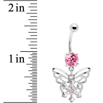 BodyCandy Pink Gem Encompass Butterfly Belly Ring — detail close-up