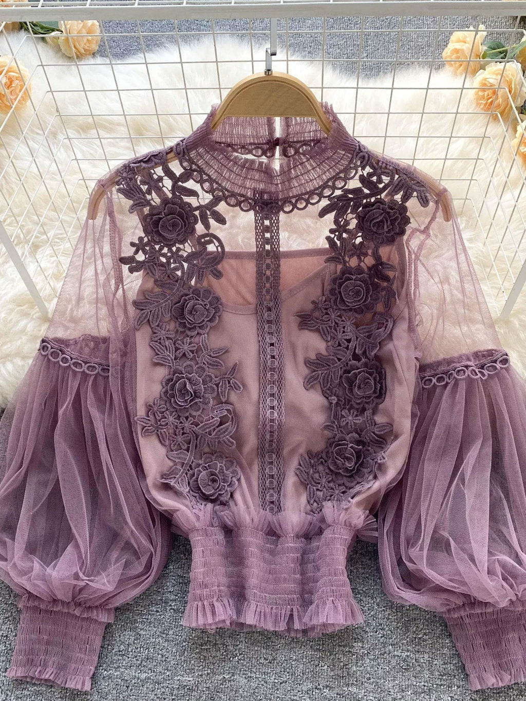 Floral Lace Blouse & Cami Set