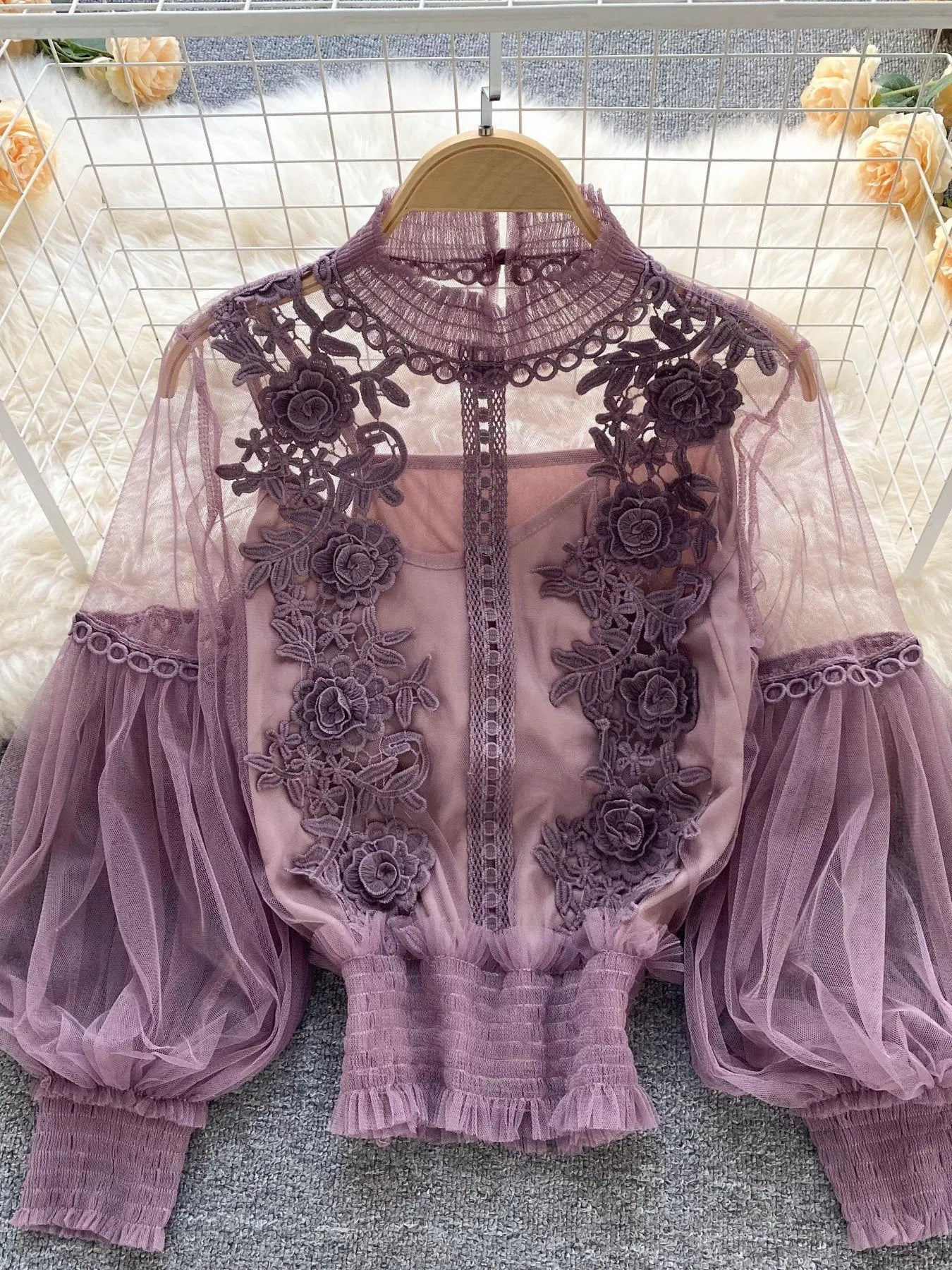 Floral Lace Blouse & Cami Set