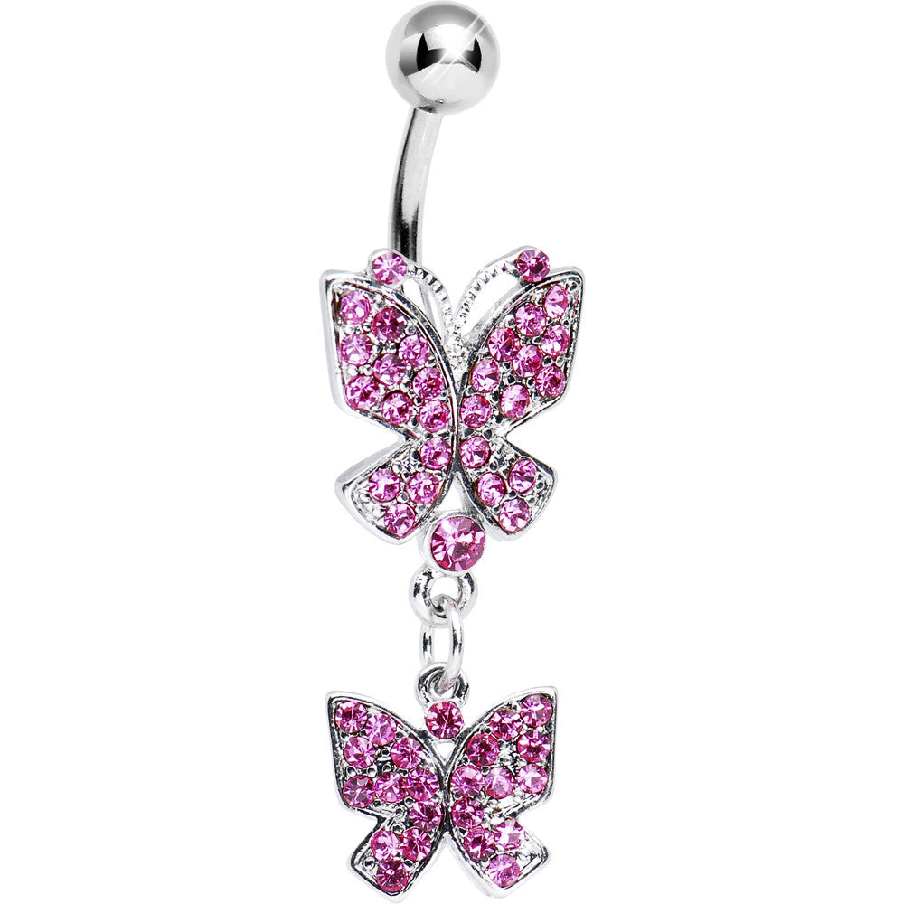 BodyCandy Pink Gem Dual Butterfly Belly Ring — main product shot