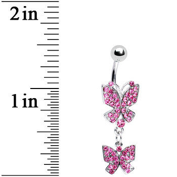 BodyCandy Pink Gem Dual Butterfly Belly Ring — detail close-up