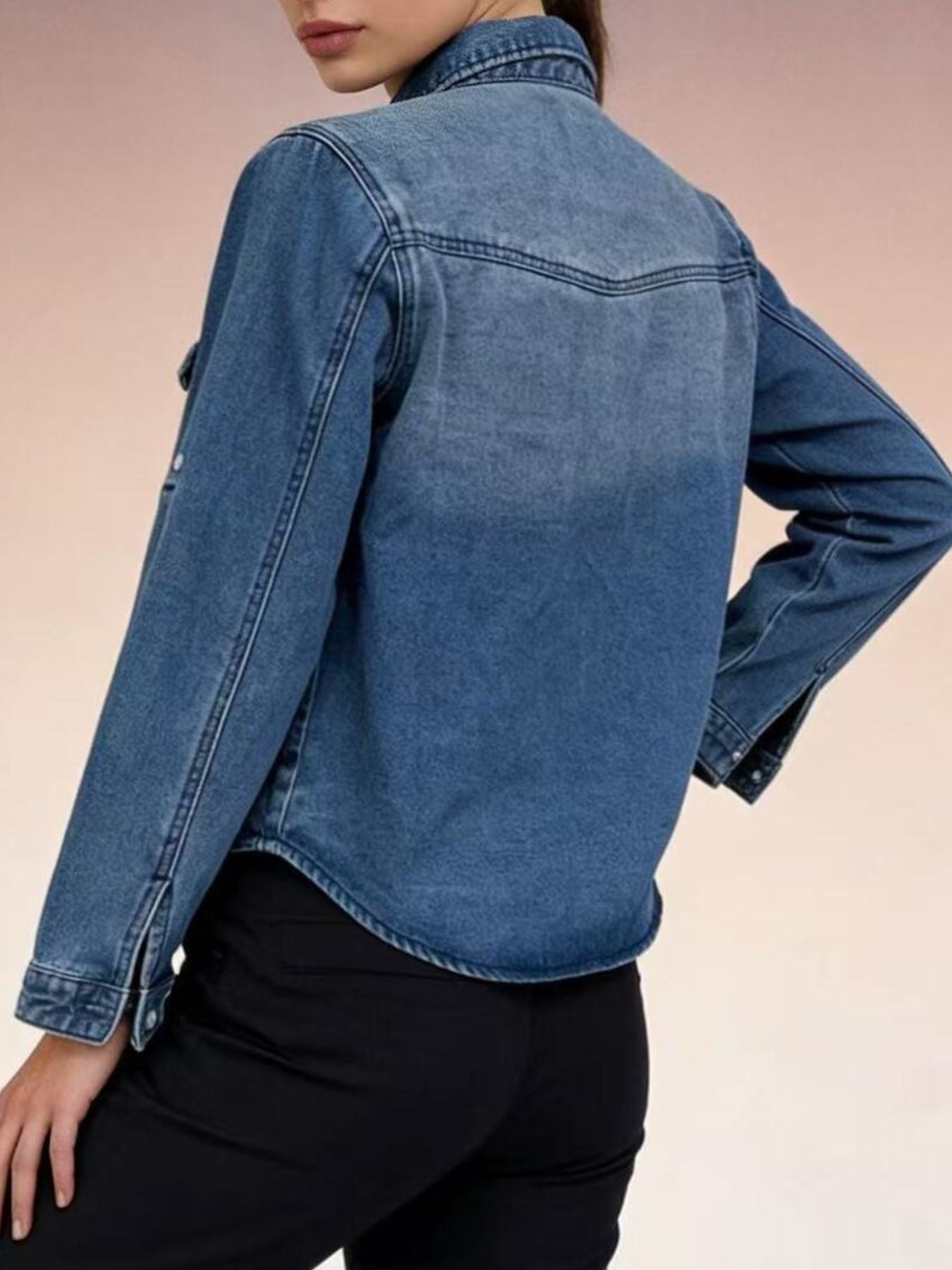Button Down Classic Western Style Denim Top