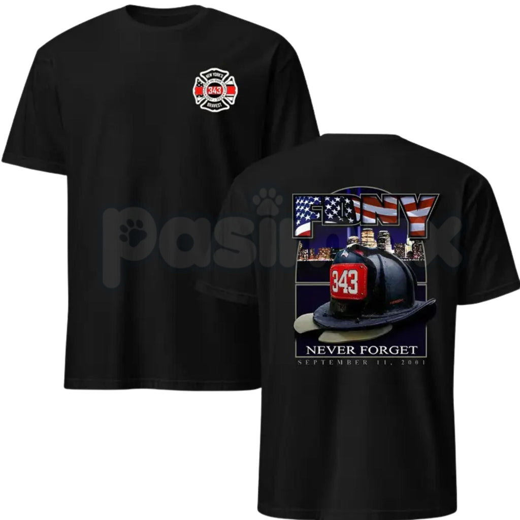 343 Firefighter Memorial T-Shirt – 9/11 Never Forget Tribute Tee, Premium 100% Cotton FDNY Fallen Heroes Top, Soft Lived-In Heavyweight Patriot Remembrance Shirt, Made in USA