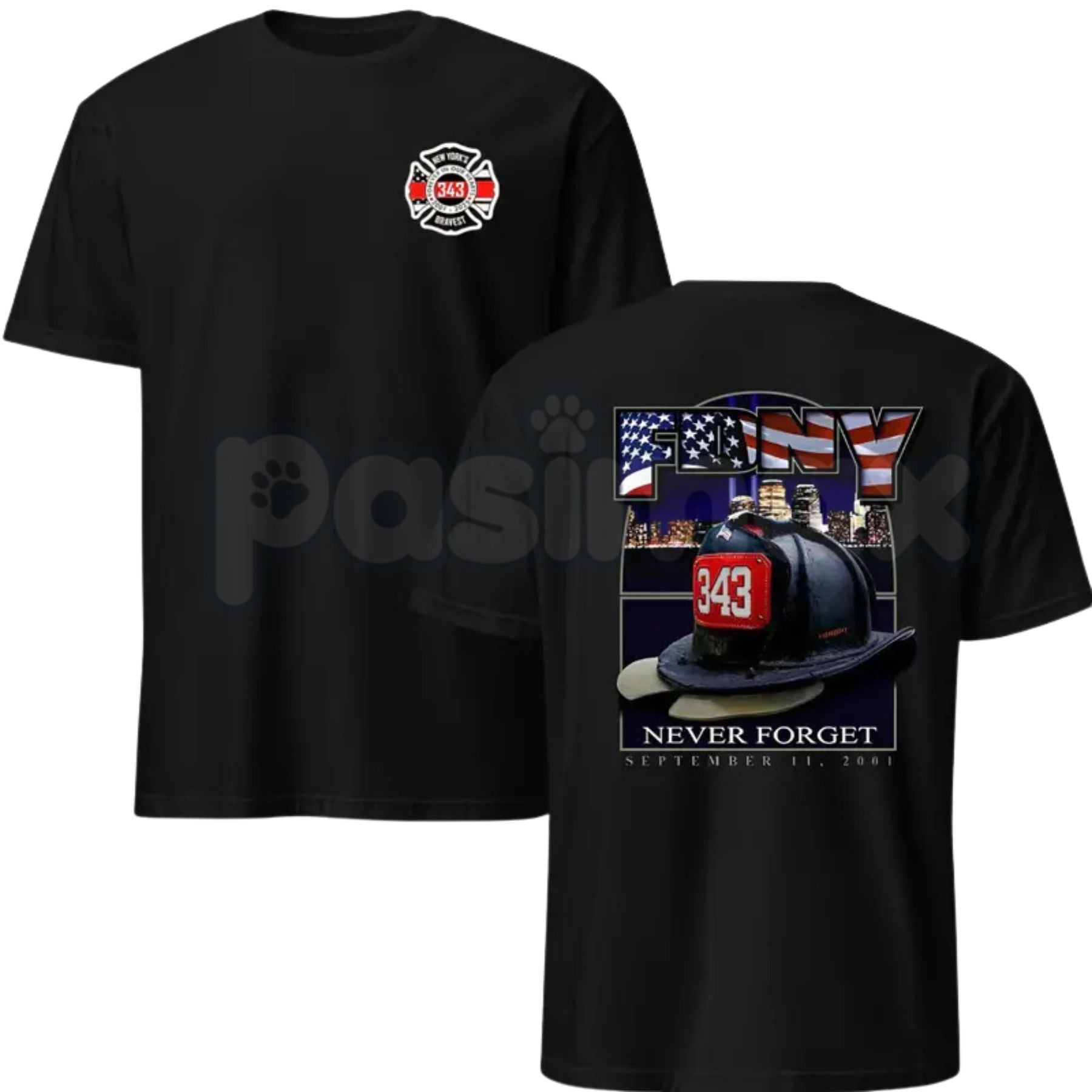 343 Firefighter Memorial T-Shirt – 9/11 Never Forget Tribute Tee, Premium 100% Cotton FDNY Fallen Heroes Top, Soft Lived-In Heavyweight Patriot Remembrance Shirt, Made in USA