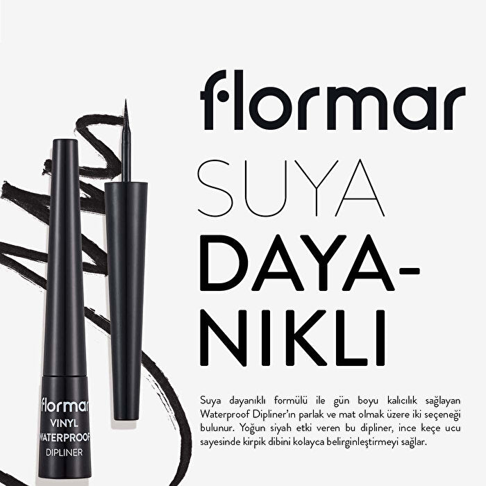 Flormar Vinyl Waterproof Black Liquid Eyeliner - High Pigment | 0.22 Fl Oz