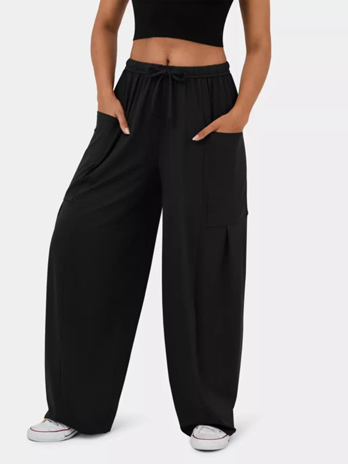 High-Waisted Drawstring Wide-Leg Pants
