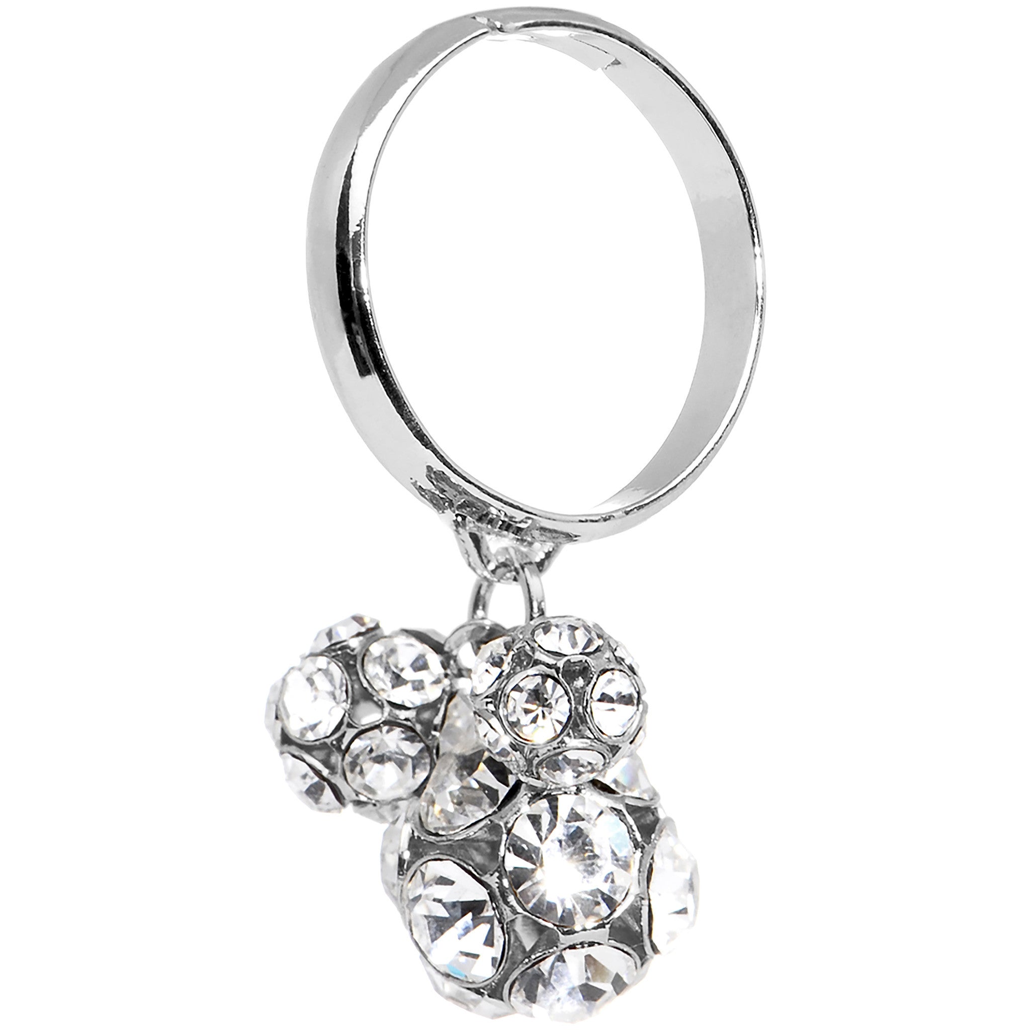 BodyCandy Clear Gem Cluster Dangle Adjustable Ring — detail close-up