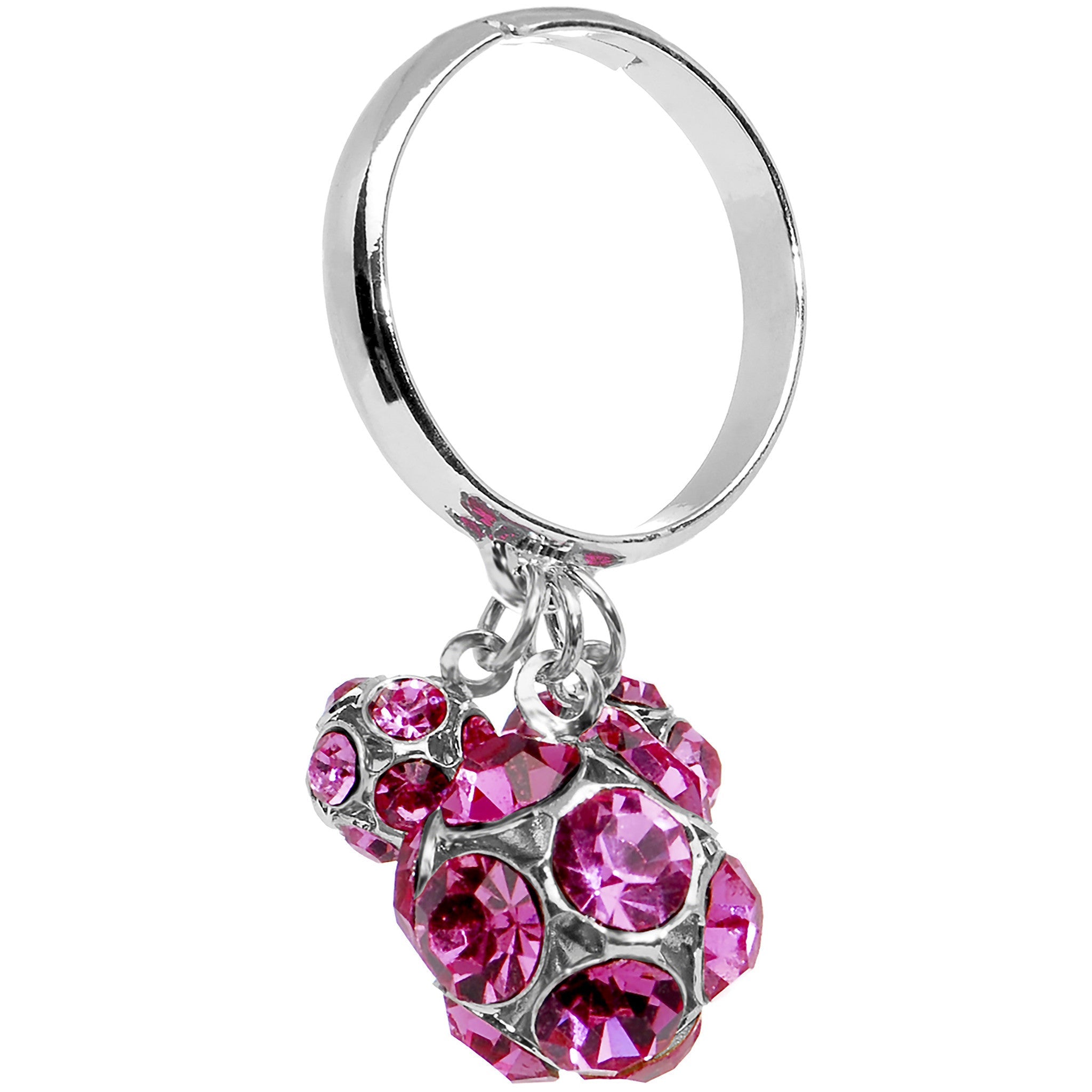 BodyCandy Pink Gem Cluster Dangle Adjustable Ring — detail close-up