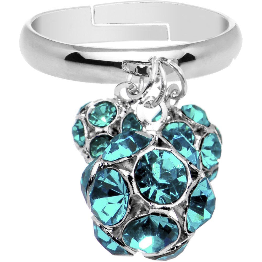 BodyCandy Zircon Blue Gem Cluster Dangle Adjustable Ring — main product shot