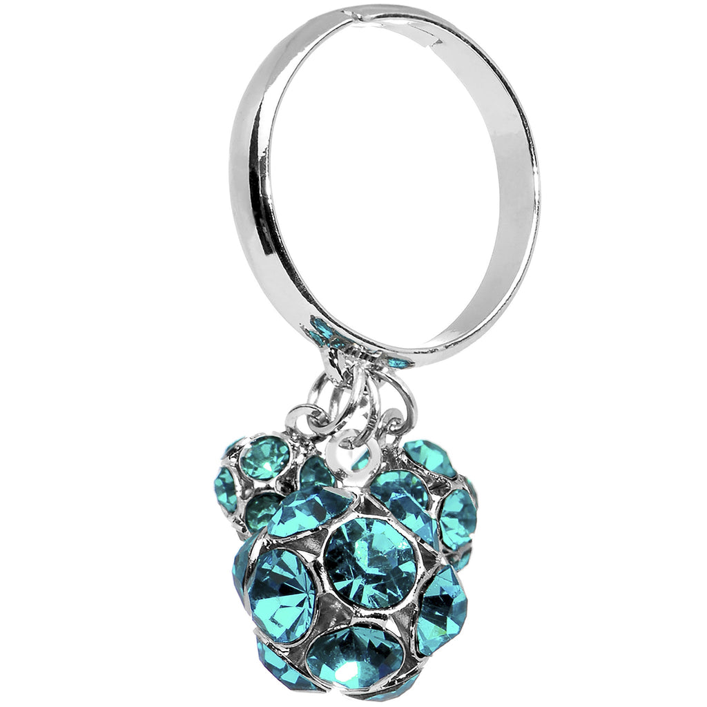 BodyCandy Zircon Blue Gem Cluster Dangle Adjustable Ring — detail close-up