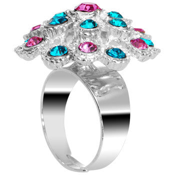 BodyCandy Blue Pink Gem Blossom Flower Adjustable Ring — detail close-up
