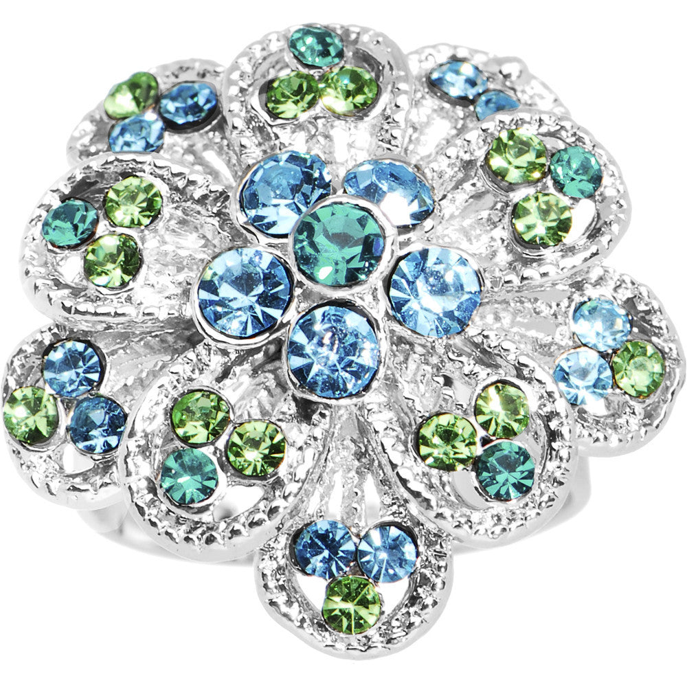 BodyCandy Blue Green Passionate Petals Flower Adjustable Ring — main product shot