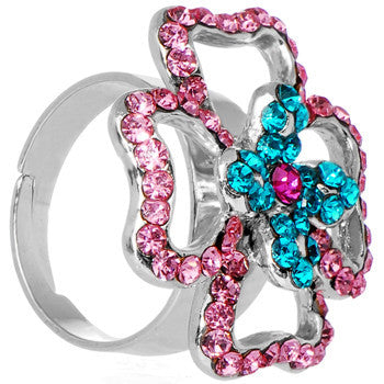 BodyCandy Charismatic Crossing Flower Adjustable Ring — detail close-up