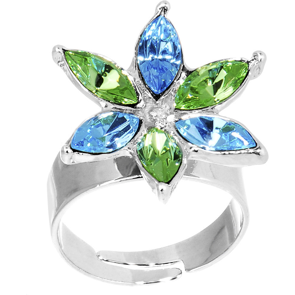 BodyCandy Blue Green Marquise Flower Adjustable Ring — main product shot