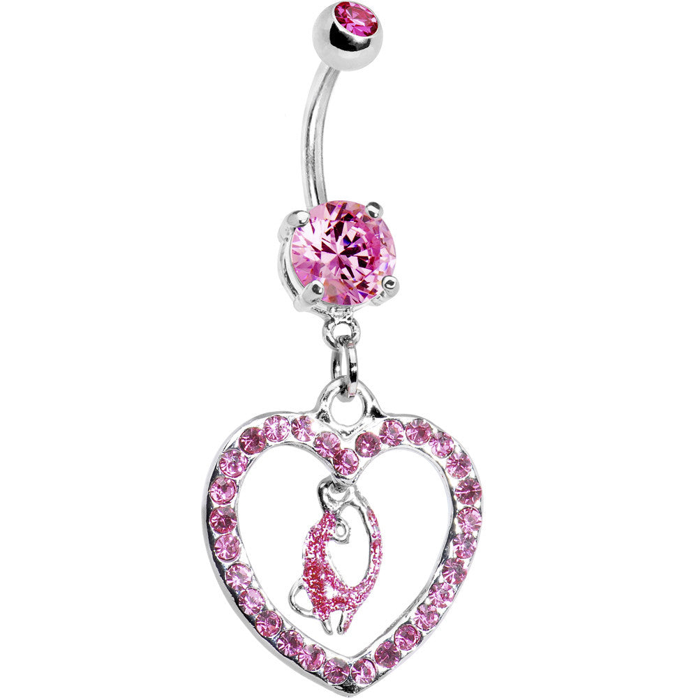 BodyCandy Pink Gem Kitty Cat Love Heart Belly Ring — main product shot
