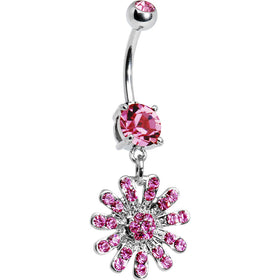 Pink Gem Gerber Daisy Flower Belly Ring