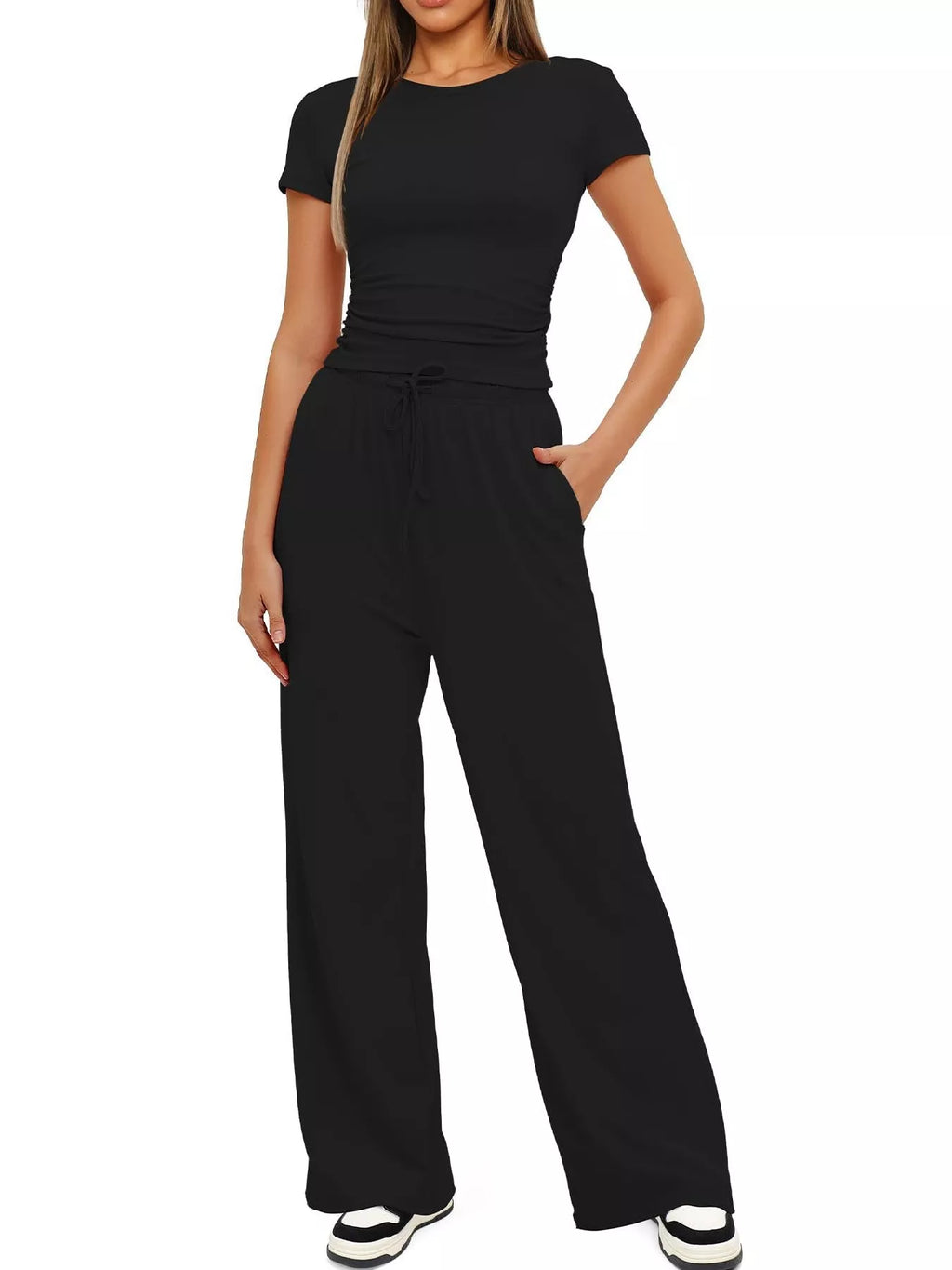 Short Sleeve Top and Drawstring Pants Set