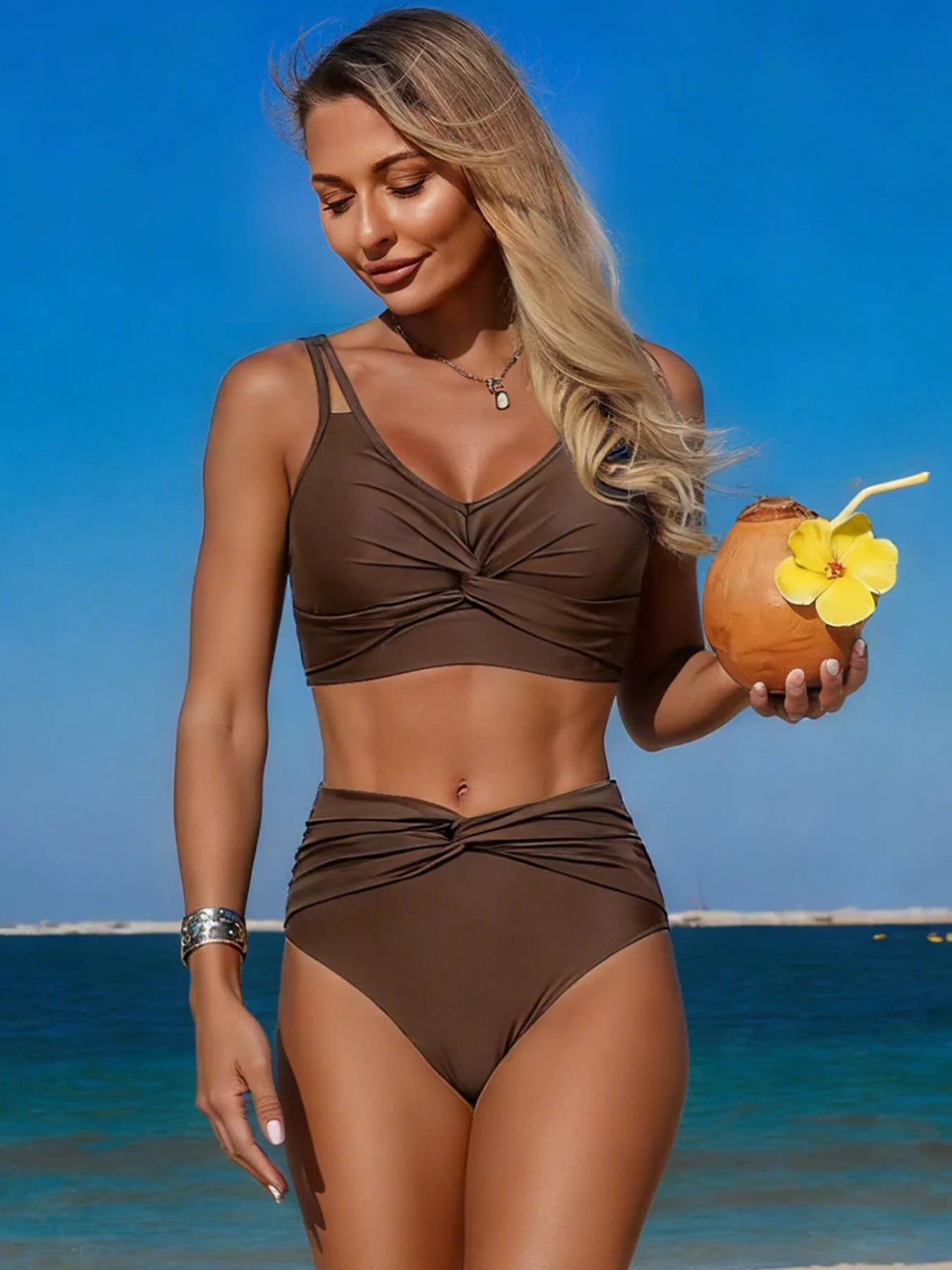 Twist Front High Waisted Swim Set