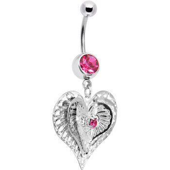 BodyCandy Pink Gem Love at First Sight Heart Belly Ring — detail close-up