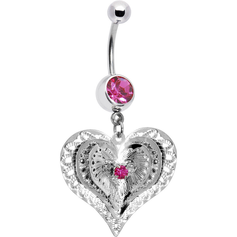 BodyCandy Pink Gem Love at First Sight Heart Belly Ring — main product shot