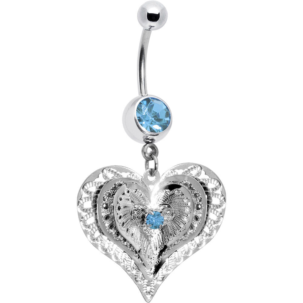 BodyCandy Aqua Gem Love at First Sight Heart Belly Ring — main product shot