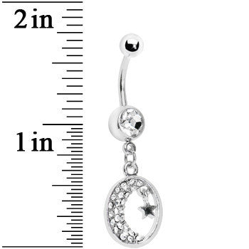 BodyCandy Clear Gem Celestial Crescent Moon Belly Ring — detail close-up