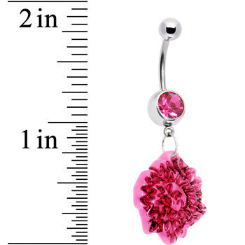 BodyCandy Pink Gem Exotic Flower Belly Ring — detail close-up