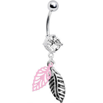 BodyCandy Crystalline Gem Falling Leaf Dangle Belly Ring — detail close-up