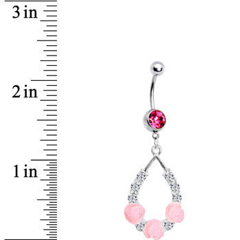 BodyCandy Pink Gem Elegant Blossoms Flower Belly Ring — detail close-up