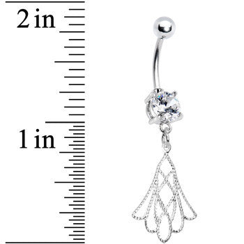 BodyCandy Crystalline Gem Openwork Tulip Flower Drop Belly Ring — detail close-up
