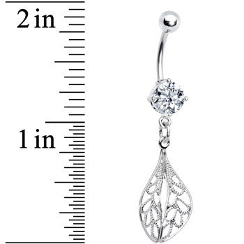 BodyCandy Crystalline Gem Dramatic Drifting Leaf Belly Ring — detail close-up