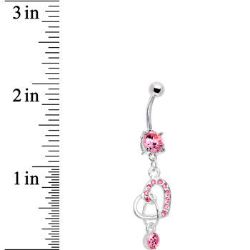 BodyCandy Pink Gem Charming Heart Dangle Belly Ring — detail close-up