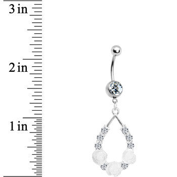 BodyCandy Clear Gem Elegant Blossoms Flower Dangle Belly Ring — detail close-up