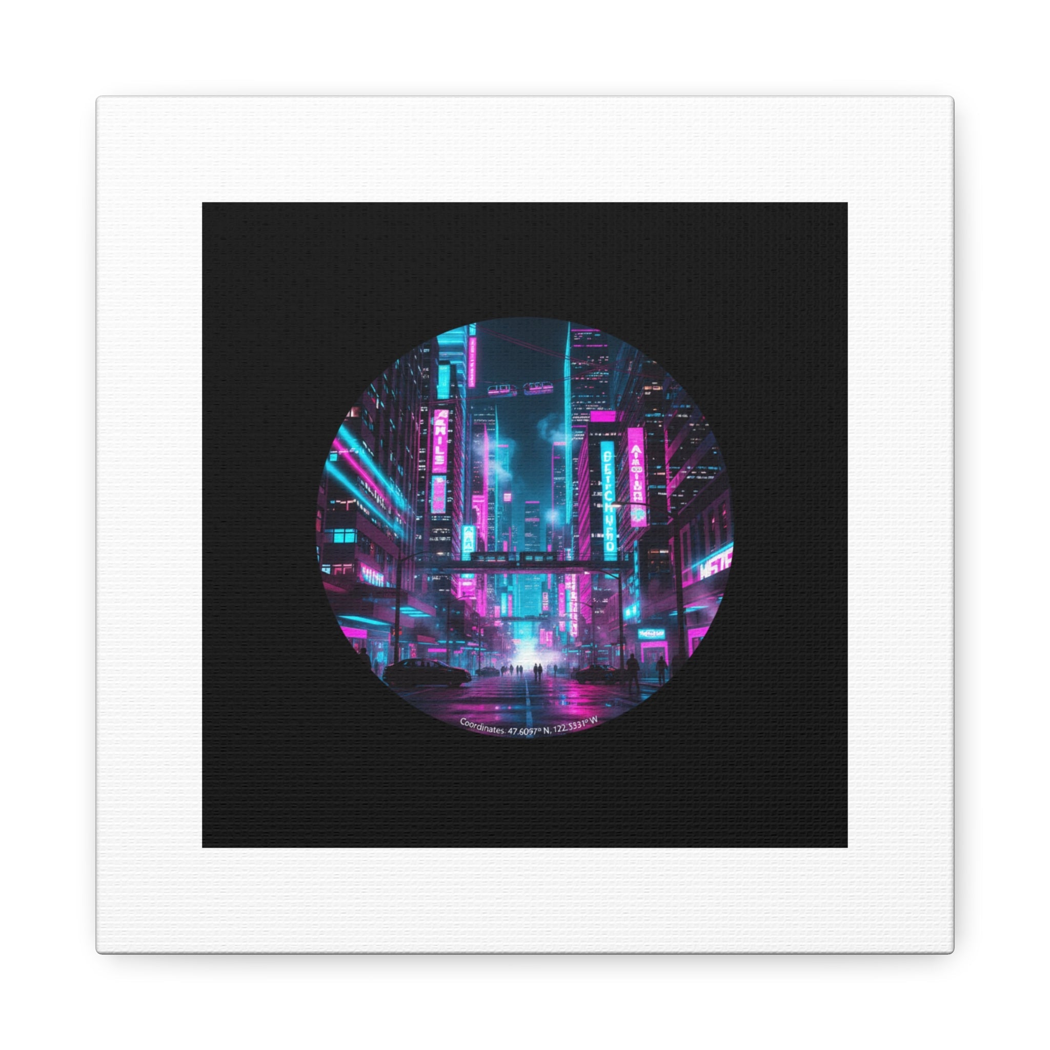 Neon Cyberpunk Cityscape Canvas | synthwave skyline, future city art